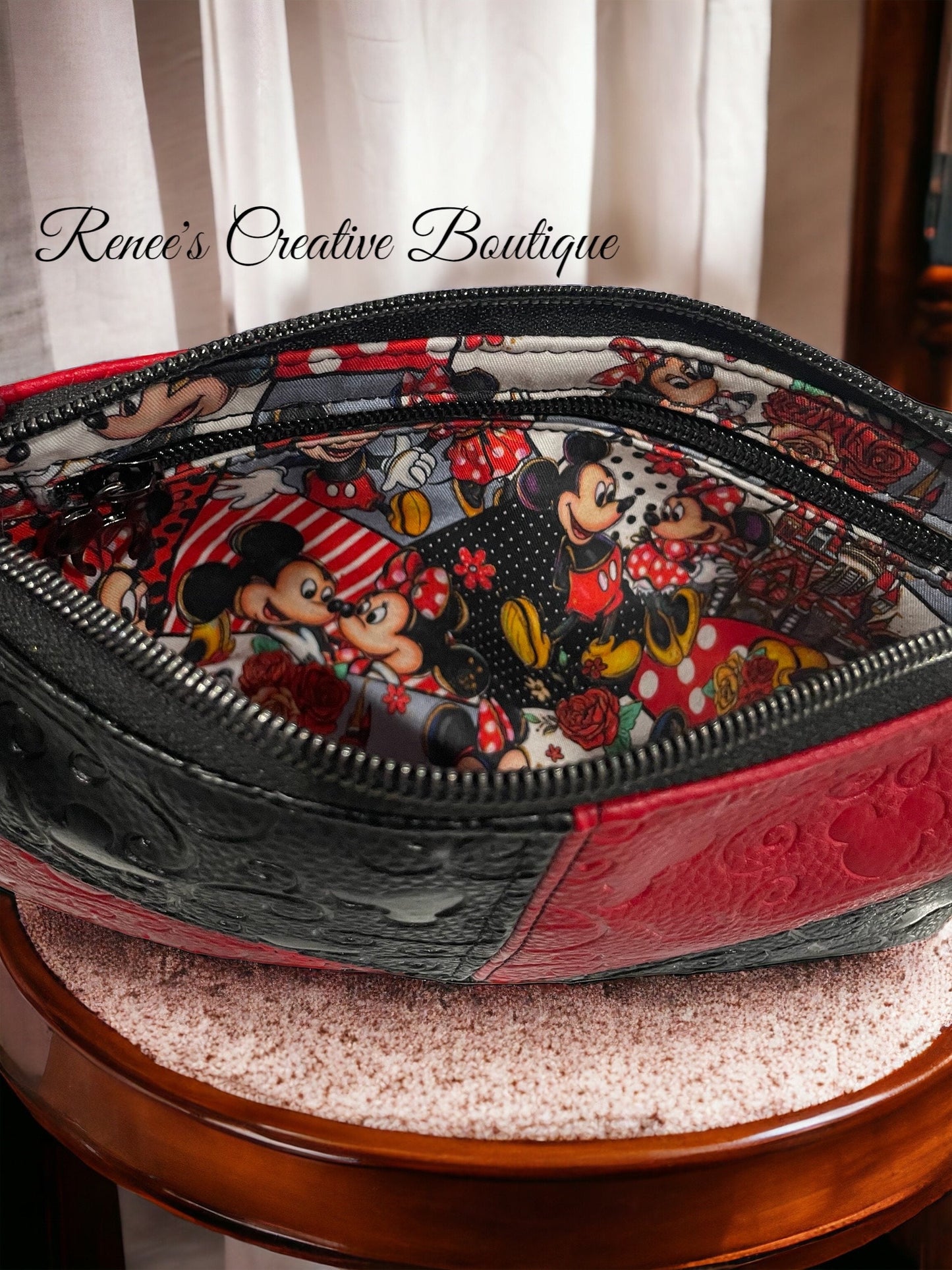 Enchanted Ears Embossed Mini Purse – Red & Black Mickey-Inspired Crossbody Bag with Gunmetal Hardware