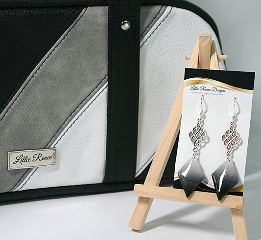 Frosted Obsidian Diamond Ombré Earrings – White to Black Polymer Clay Dangles with Sterling Silver & Connectors