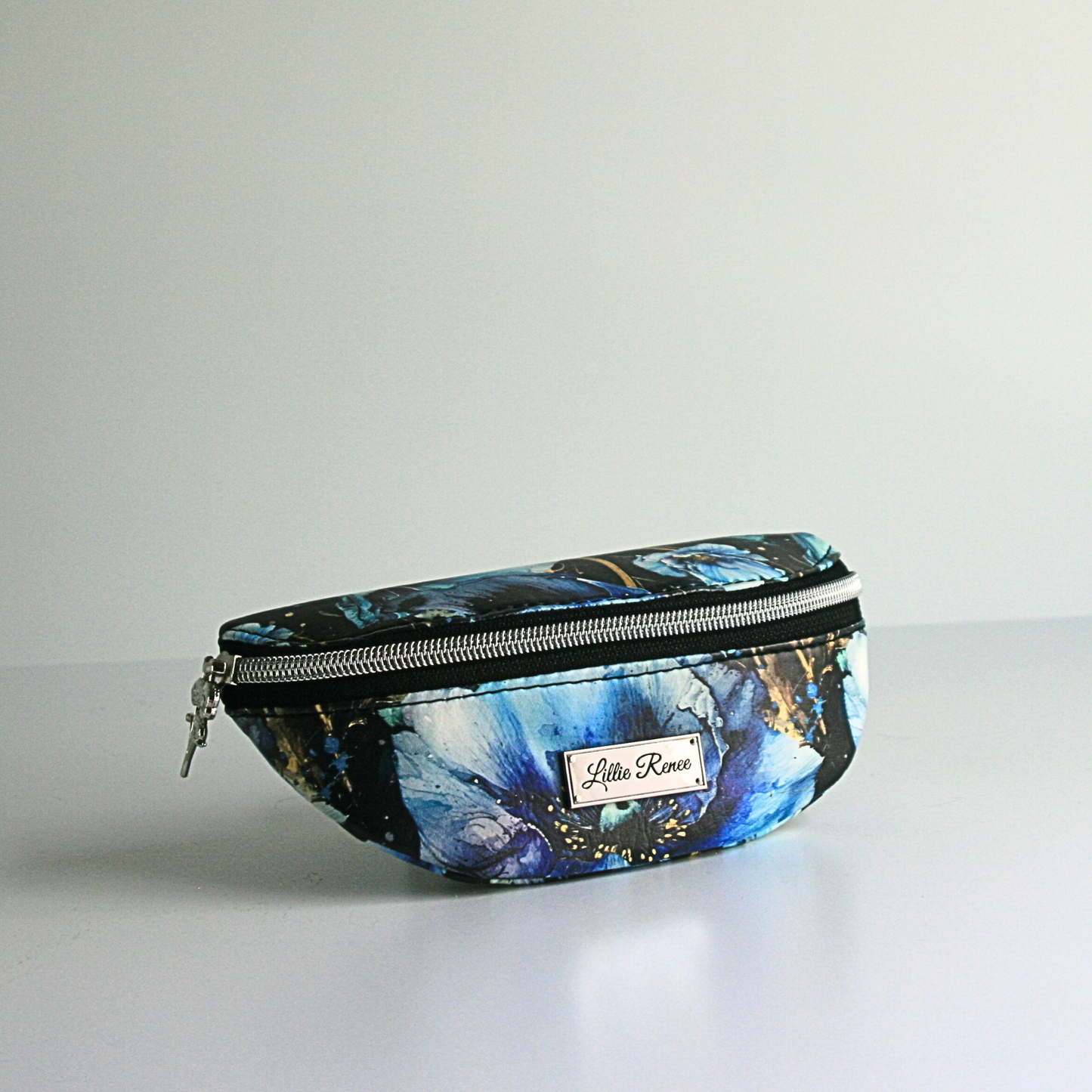 Blue Poppies Glasses Case with floral vinyl exterior, custom poppies zipper pull, and soft water-resistant lining – 7.5" x 4"