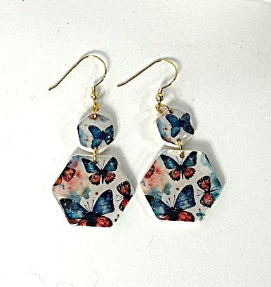Hexagon butterfly earrings coordinating earring