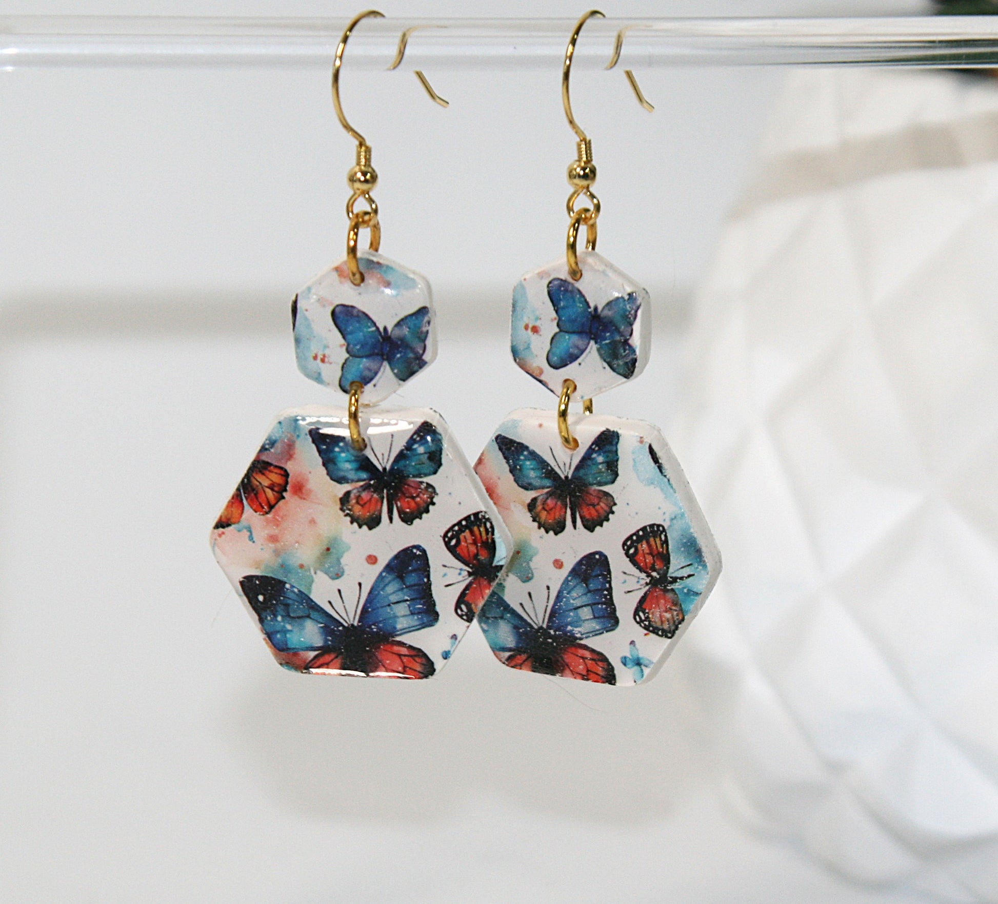 Butterfly earrings with blue butterflies