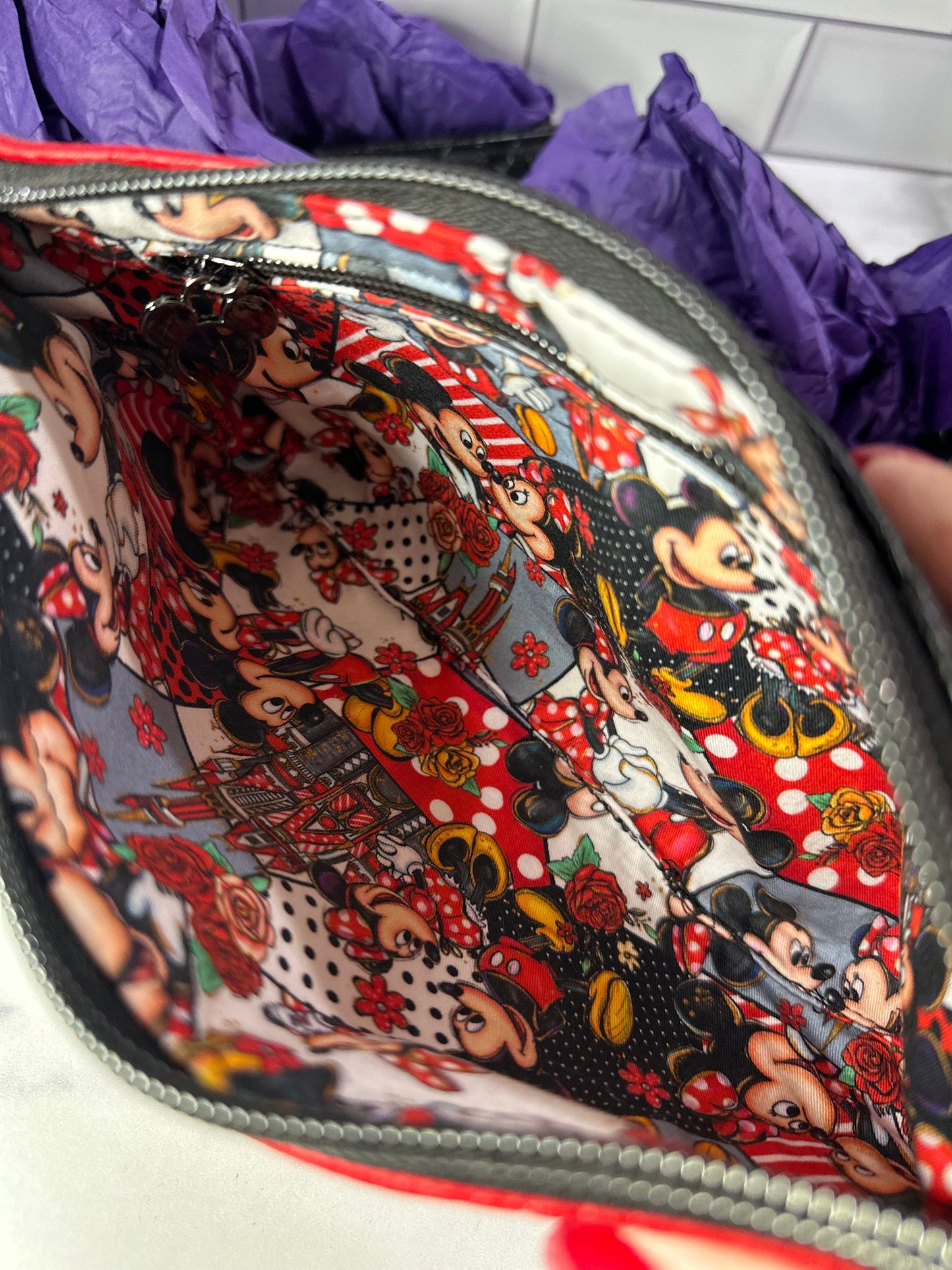 Enchanted Ears Embossed Mini Purse – Red & Black Mickey-Inspired Crossbody Bag with Gunmetal Hardware
