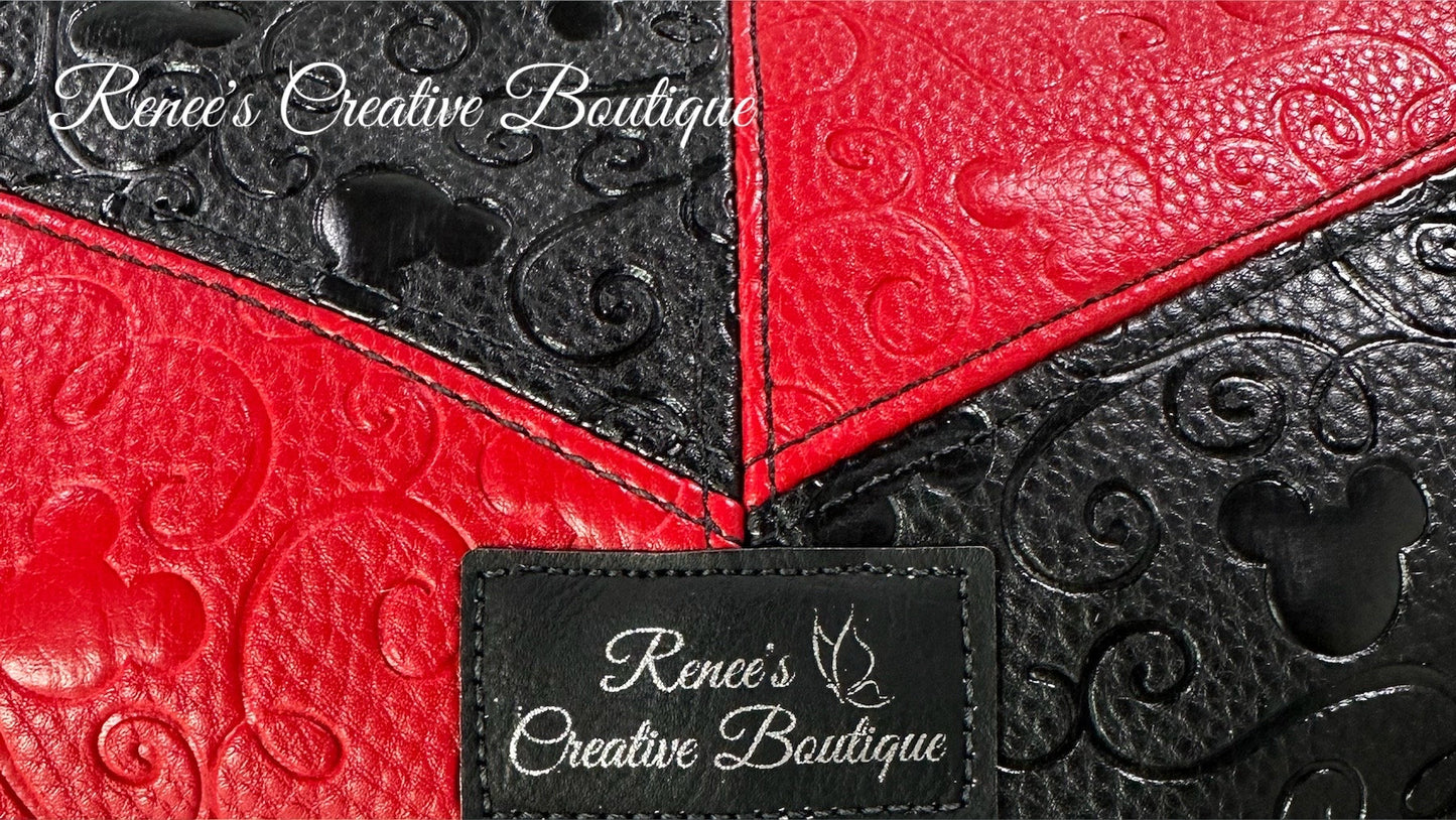 Enchanted Ears Embossed Mini Purse – Red & Black Mickey-Inspired Crossbody Bag with Gunmetal Hardware