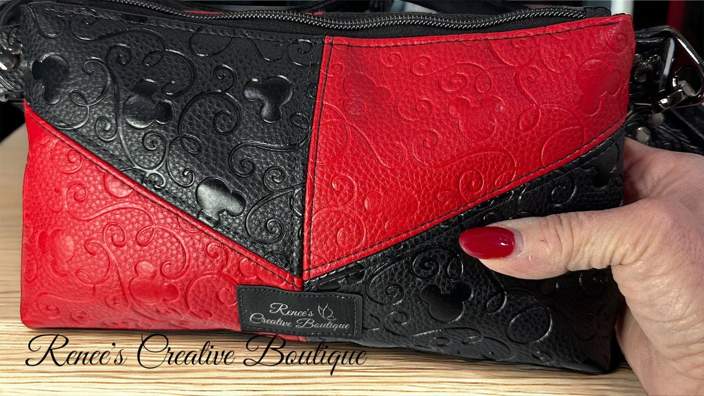 Enchanted Ears Embossed Mini Purse – Red & Black Mickey-Inspired Crossbody Bag with Gunmetal Hardware