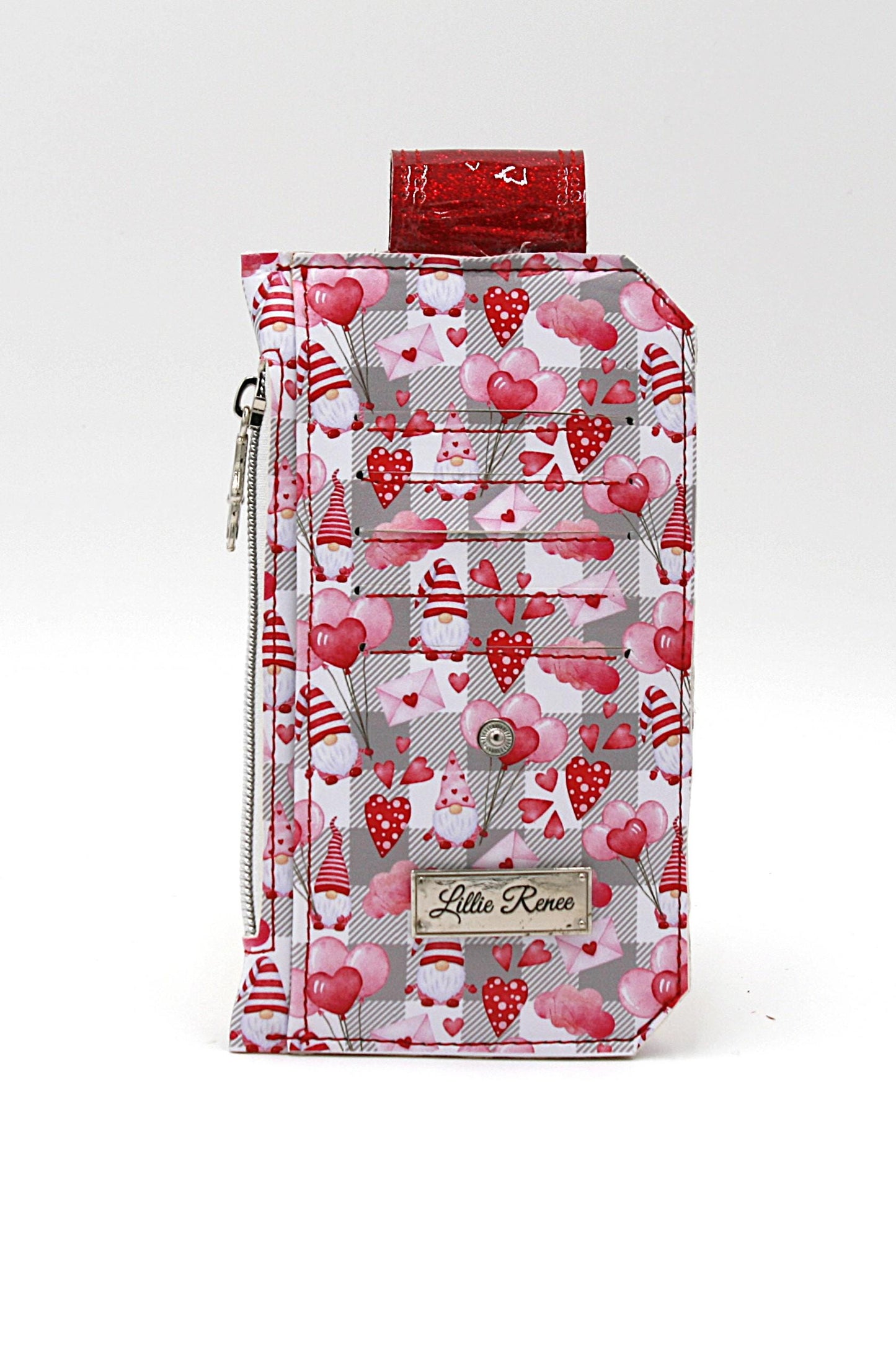 Valentine Gnome Purse Pal Slim Wallet – Pink & Red Gnomes with Hearts & Glitter Vinylch, minimalist wallet, gift for her, unique wallet
