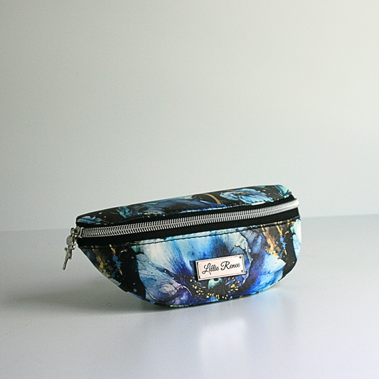 Blue Poppies Glasses Case with floral vinyl exterior, custom poppies zipper pull, and soft water-resistant lining – 7.5" x 4"