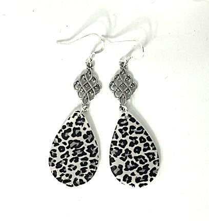 Leopard Print Earring Set – Hexagon & Teardrop Polymer Clay Earrings with Silver Connectors