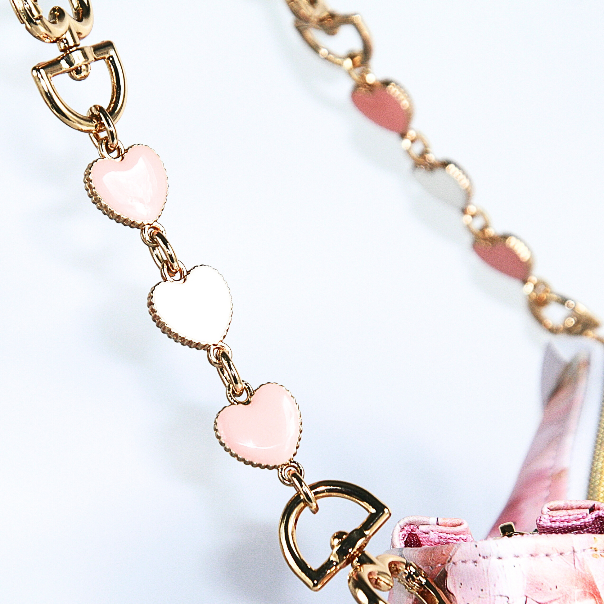 Passionate Pink Annabelle Shoulder Bag – pink floral handbag with gold chain accent and pink heart extenders