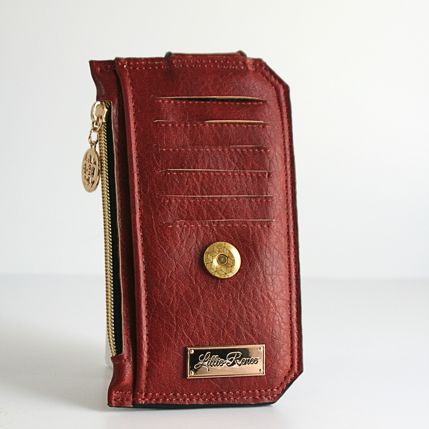 Ravishing Red Purse Pal Slim Wallet – Sleek Red Faux Leather with Gold Hardware