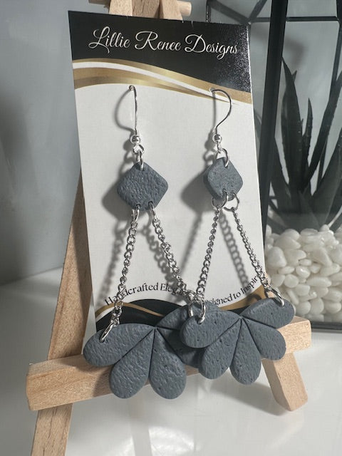 slate blue petals polymer clay earrings on silver plated chain