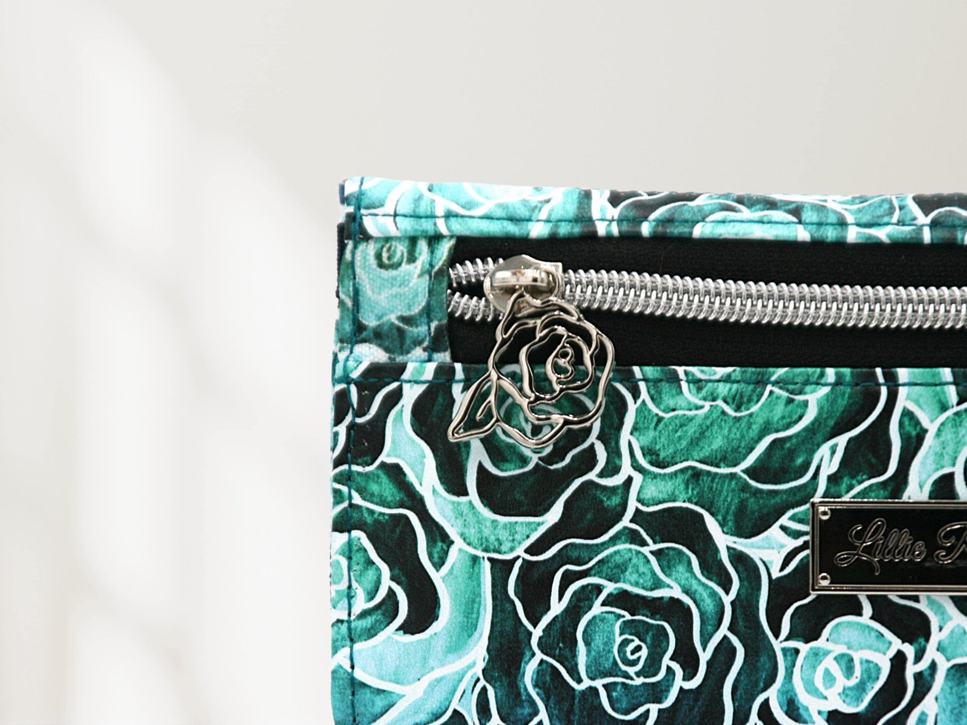 Rose zipper pull in Seaglass Roses Wallet